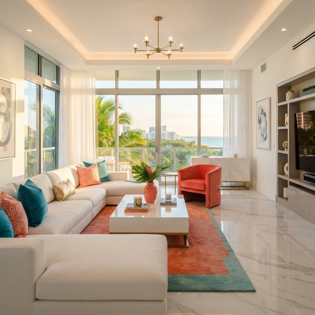 Spotlessly clean Miami luxury living room
